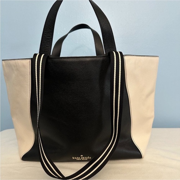 Kate Spade Black and Cream leather XL Tote with Striped Straps - Picture 1 of 4